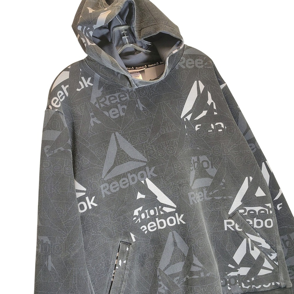 Reebok Mens Gray All Over Logo Print Pullover Hoodie REM233HD07 Size M